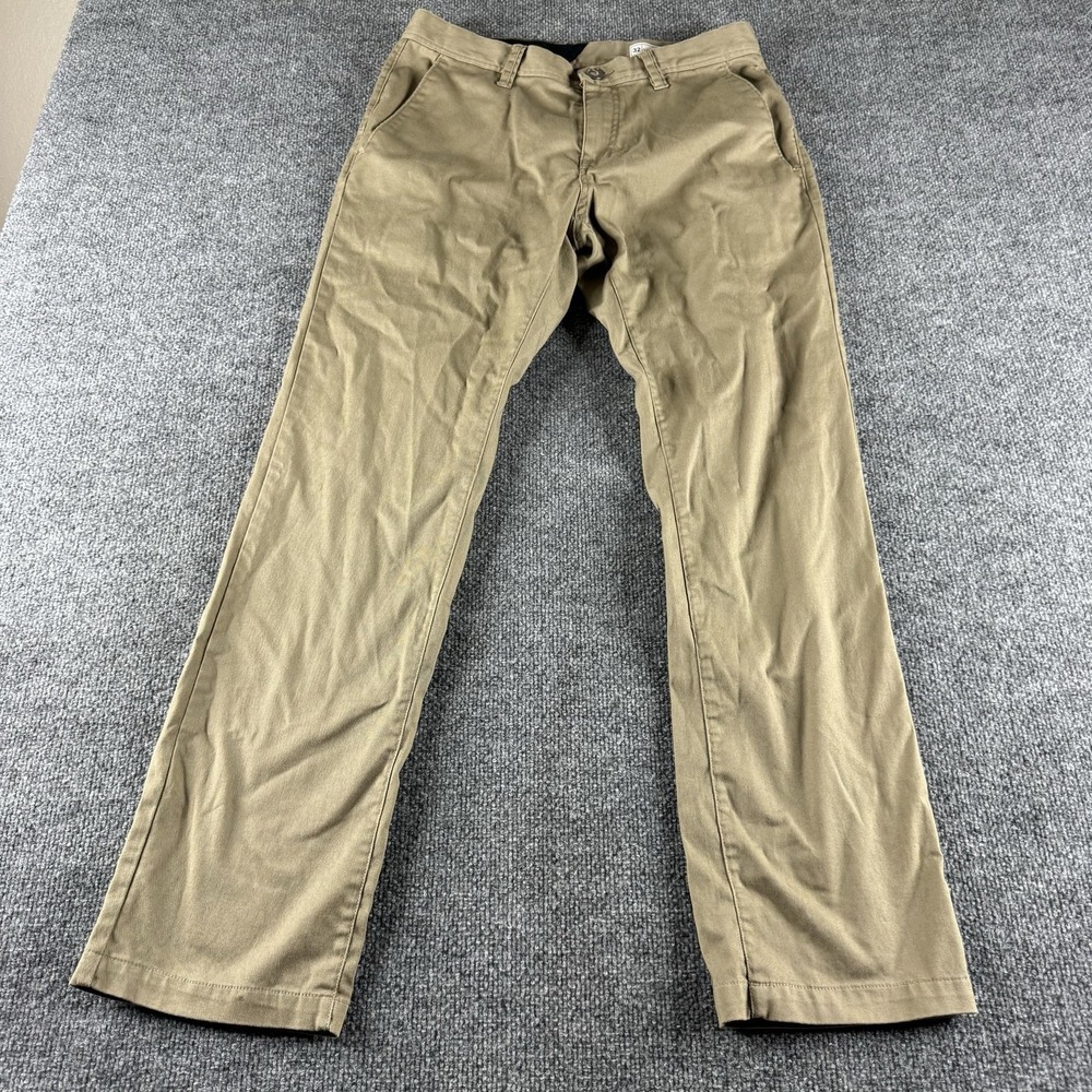 Volcom Chino Pants Mens 32x32 Beige Stretch Straight Flat Front A1111601 Logo